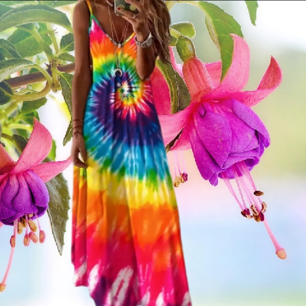 Vibrant Tie-Dye Maxi Dress 2XL 🩷